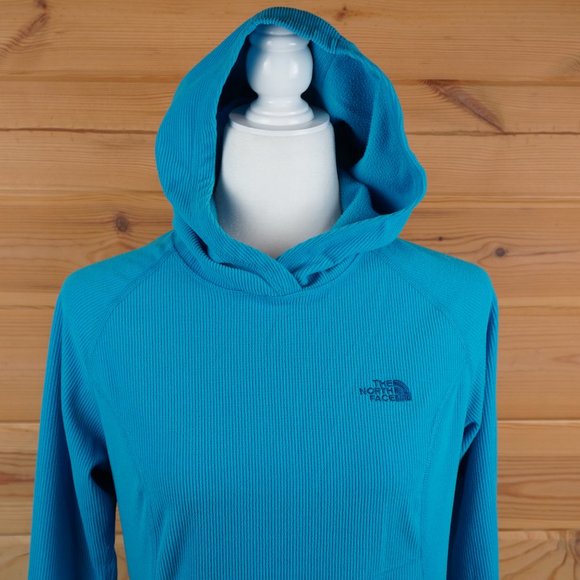 The North‎ Face Turquoise Ribbed Fleece Pullover Hooded Sweatshirt Size Medium - Picture 2 of 7